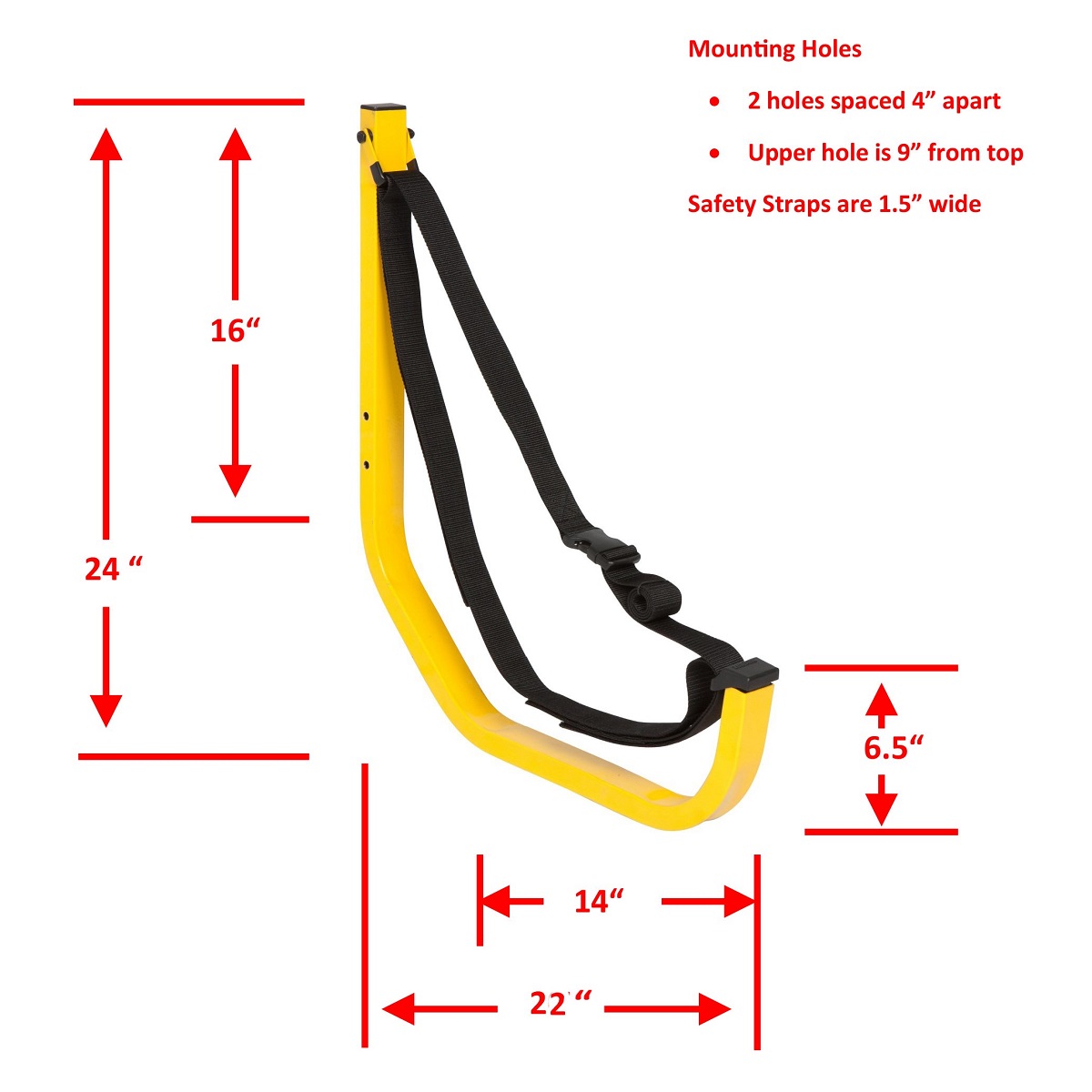 Suspenz JAY Wall Rack For Kayaks - Dimensions