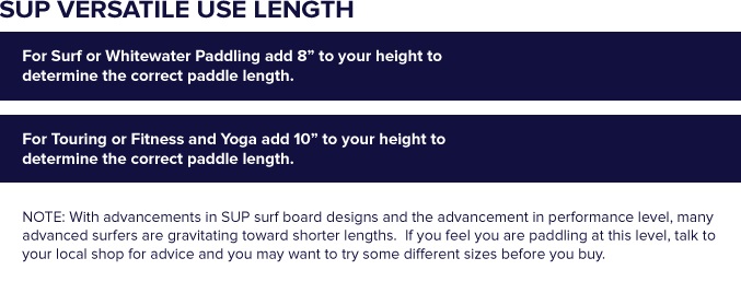 Werner Versatile Use Stand Up Paddle Sizing Chart